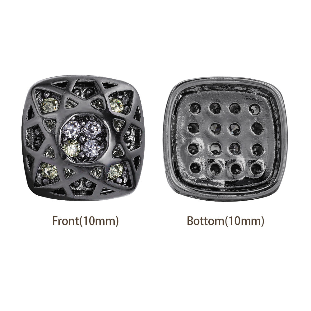 Cushion Square Shape Hematite Plated High-Quality Sew-on Alloy Charms Inlaid Cubic Zirconia WholesaleRhinestone