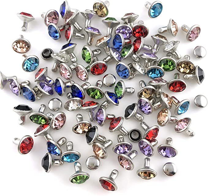 100 Sets Mixed Colors Glass Rhinestone Rivets For Leather Craft DIY Making WholesaleRhinestone