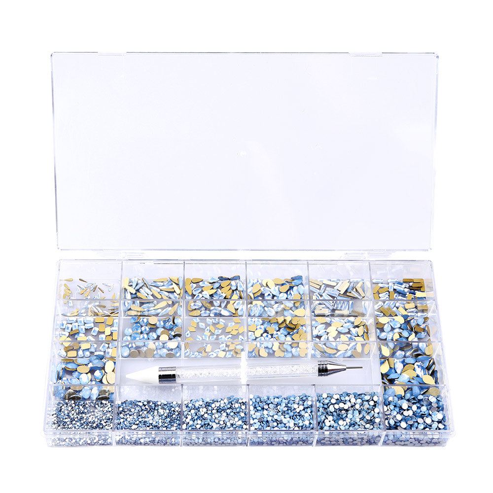 Mixed Multi Shapes Blue Opal Glass Fancy Rhinestone Kit Box For Nail Art HZ2117 WholesaleRhinestone