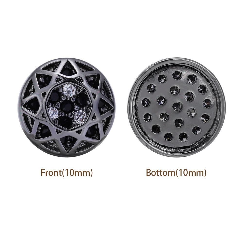Round Shape Hematite Plated High-Quality Sew-on Alloy Charms Inlaid Cubic Zirconia WholesaleRhinestone