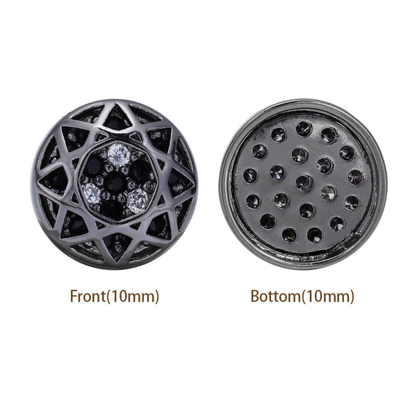 Round Shape Hematite Plated High-Quality Sew-on Alloy Charms Inlaid Cubic Zirconia WholesaleRhinestone