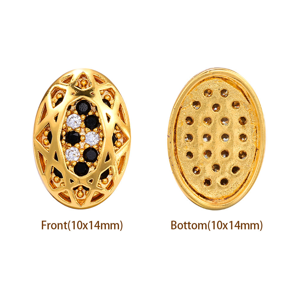 Oval Shape Golden Plated High-Quality Sew-on Alloy Charms Inlaid Cubic Zirconia