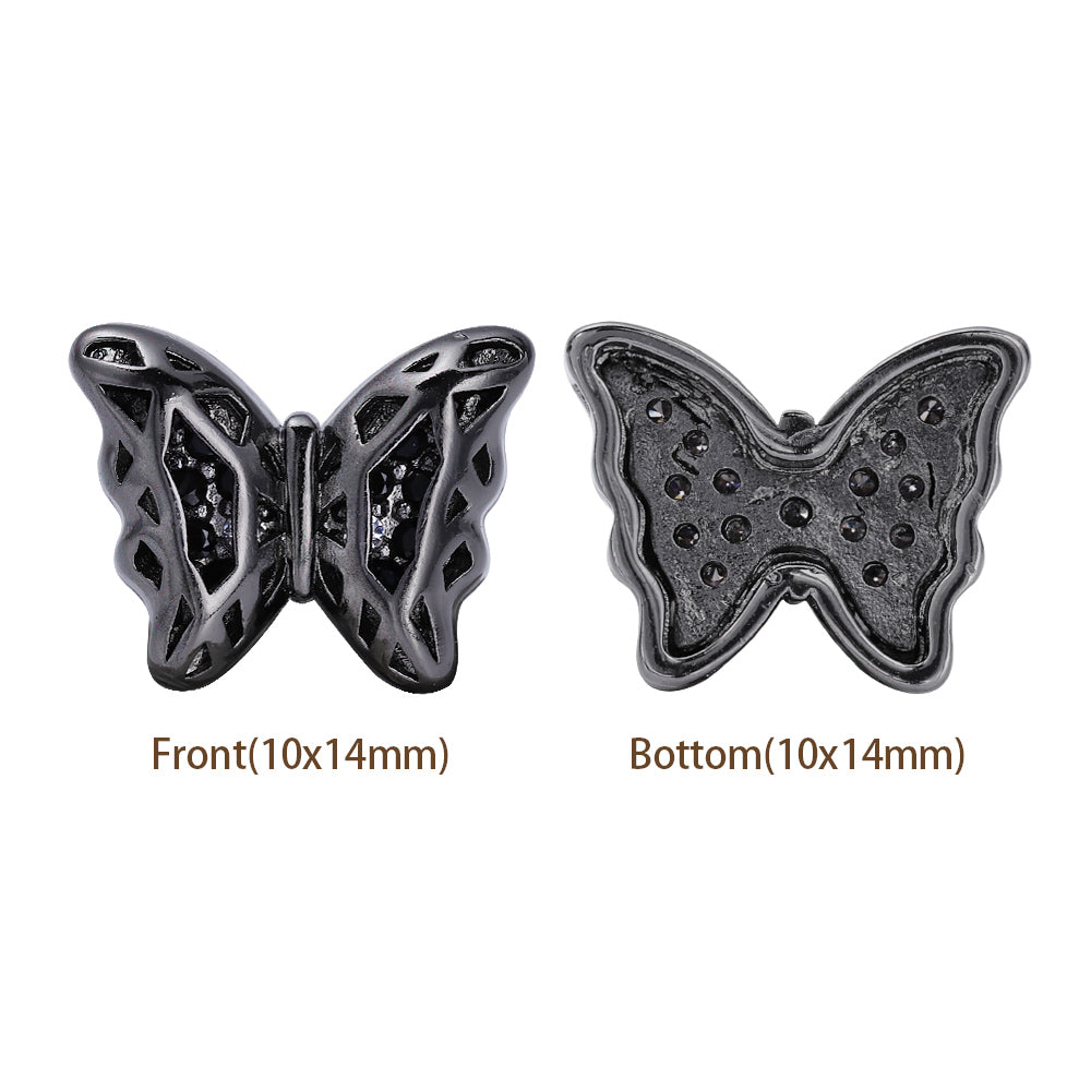 Butterfly Shape Hematite Plated High-Quality Sew-on Alloy Charms Inlaid Cubic Zirconia