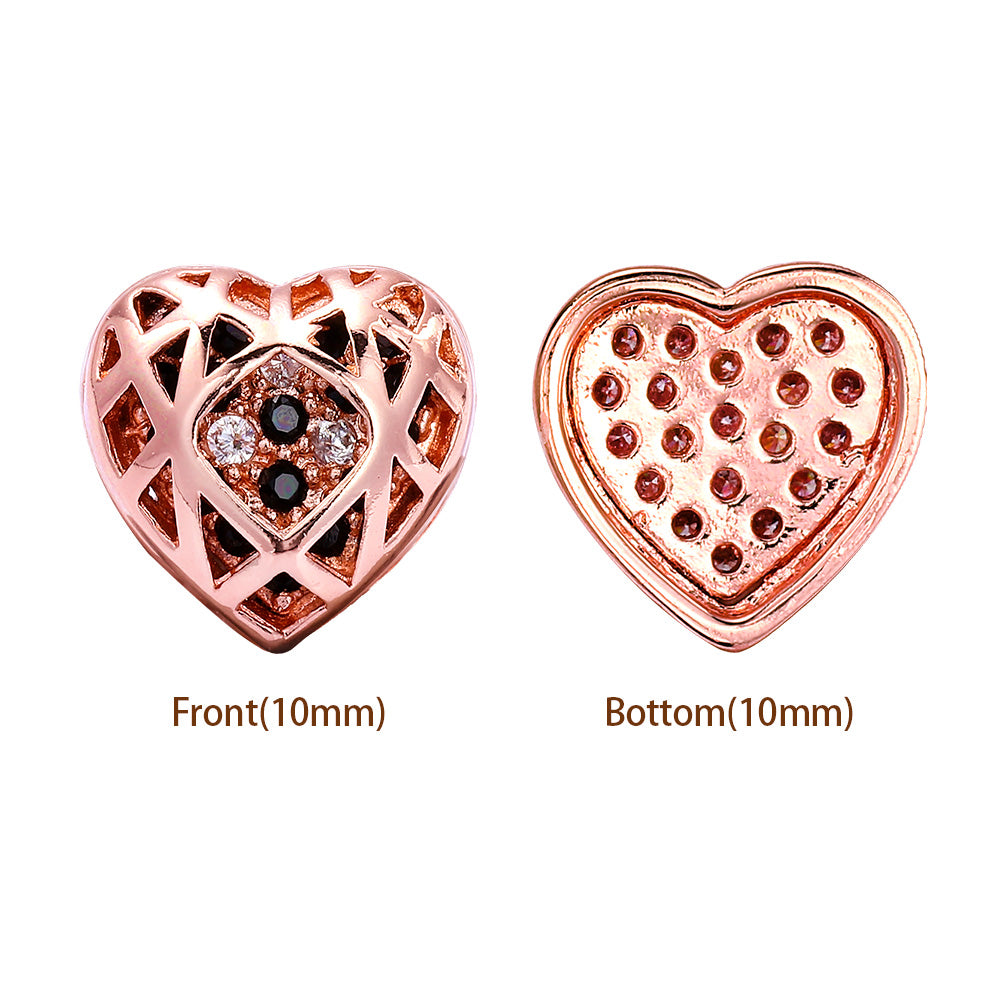 Heart Shape Rose Gold Plated High-Quality Sew-on Alloy Charms Inlaid Cubic Zirconia