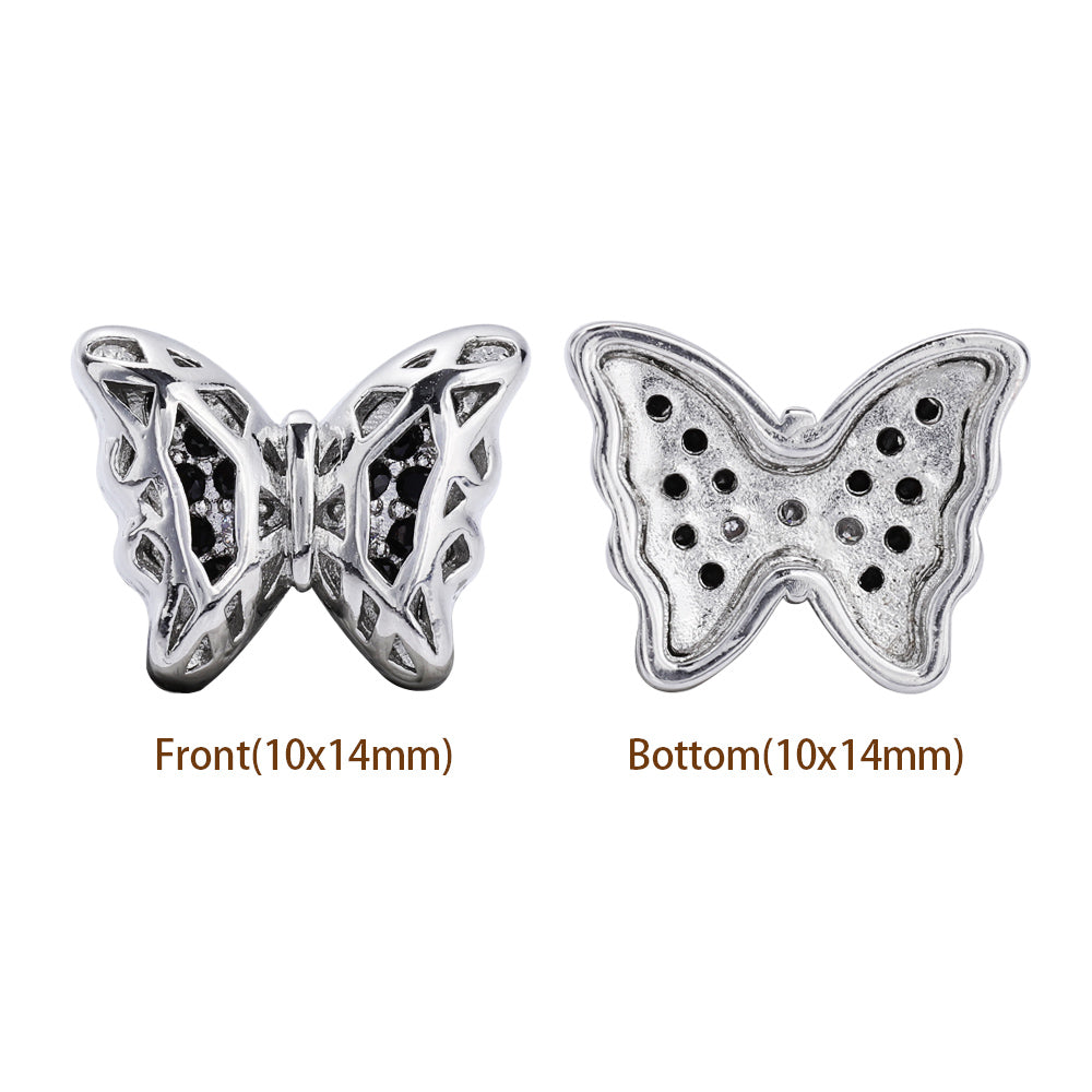 Butterfly Shape Imitation Rhodium Plated High-Quality Sew-on Alloy Charms Inlaid Cubic Zirconia