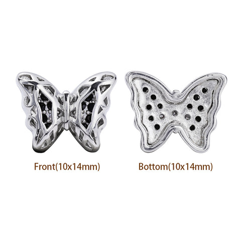 Butterfly Shape Imitation Rhodium Plated High-Quality Sew-on Alloy Charms Inlaid Cubic Zirconia