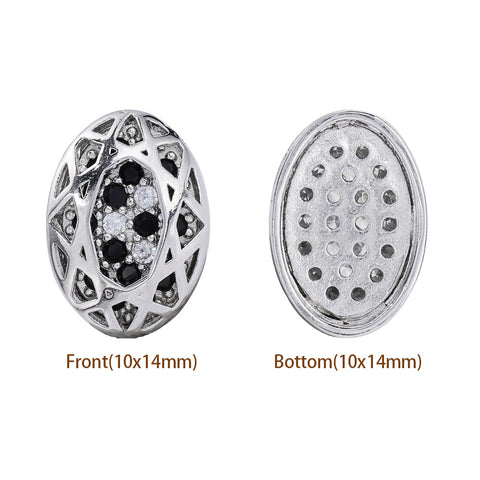 Oval Shape Imitation Rhodium Plated High-Quality Sew-on Alloy Charms Inlaid Cubic Zirconia
