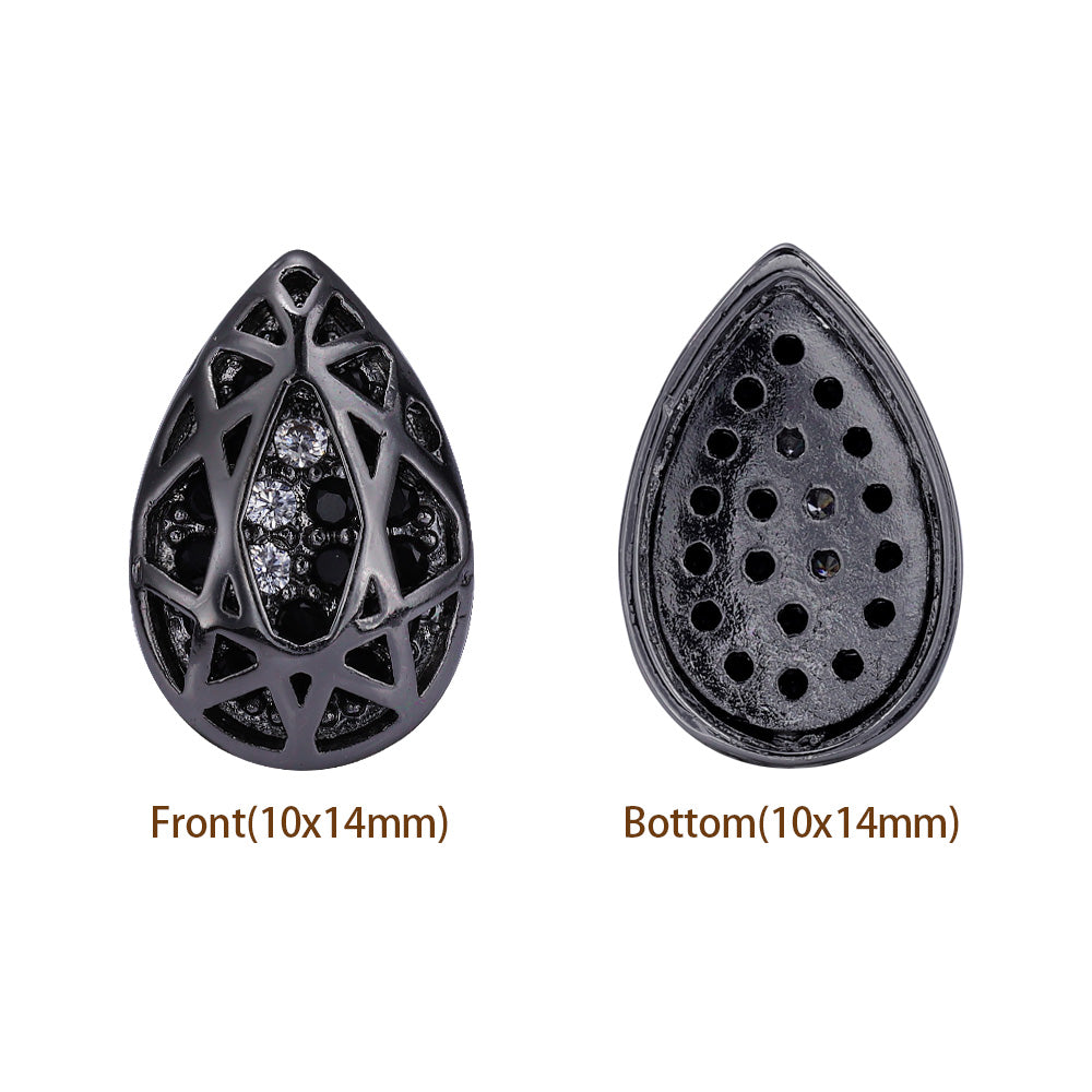 Drop Shape Hematite Plated High-Quality Sew-on Alloy Charms Inlaid Cubic Zirconia WholesaleRhinestone