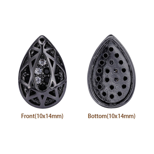 Drop Shape Hematite Plated High-Quality Sew-on Alloy Charms Inlaid Cubic Zirconia WholesaleRhinestone
