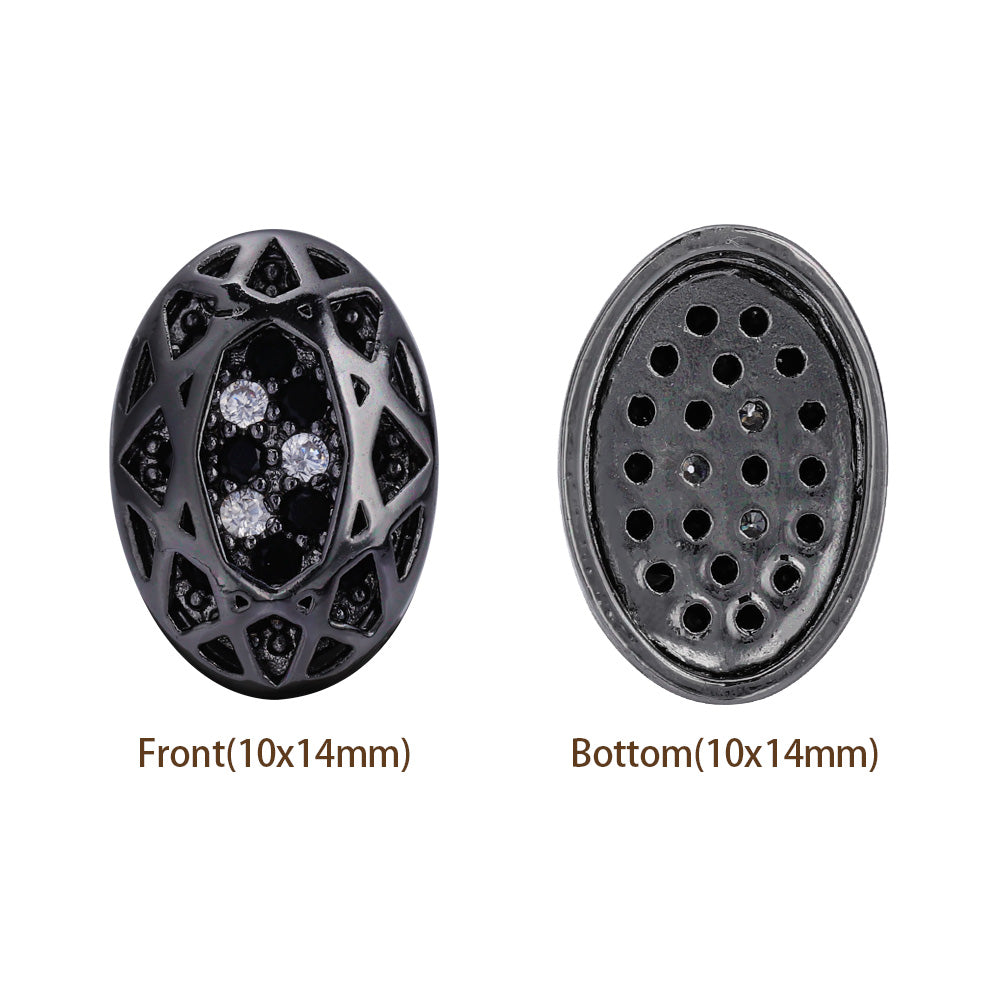 Oval Shape Hematite Plated High-Quality Sew-on Alloy Charms Inlaid Cubic Zirconia WholesaleRhinestone