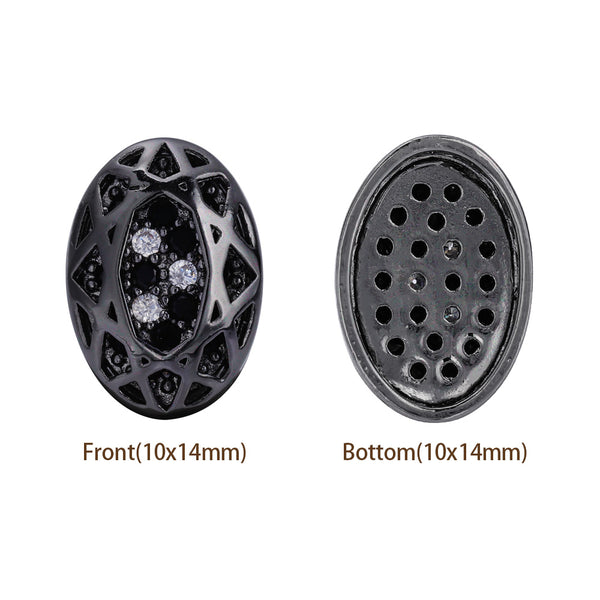 Oval Shape Hematite Plated High-Quality Sew-on Alloy Charms Inlaid Cubic Zirconia WholesaleRhinestone