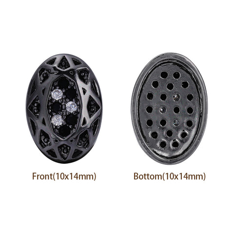 Oval Shape Hematite Plated High-Quality Sew-on Alloy Charms Inlaid Cubic Zirconia