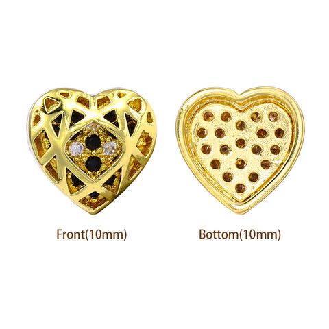 Heart Shape Golden Plated High-Quality Sew-on Alloy Charms Inlaid Cubic Zirconia