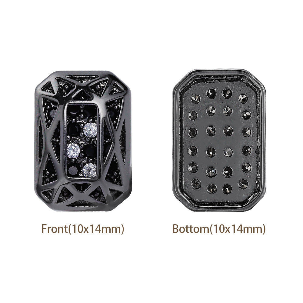 Octagon Shape Hematite Plated High-Quality Sew-on Alloy Charms Inlaid Cubic Zirconia WholesaleRhinestone
