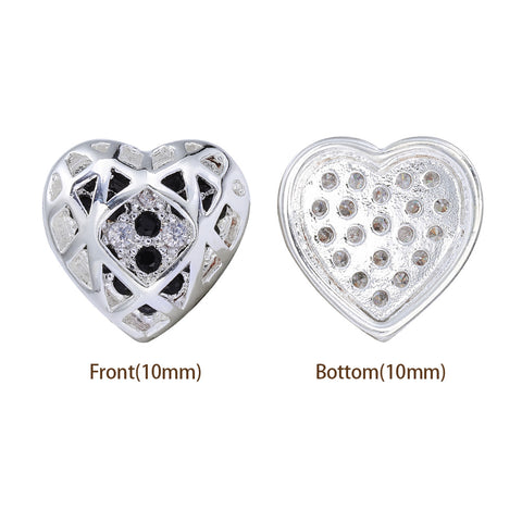 Heart Shape Silver Plated High-Quality Sew-on Alloy Charms Inlaid Cubic Zirconia