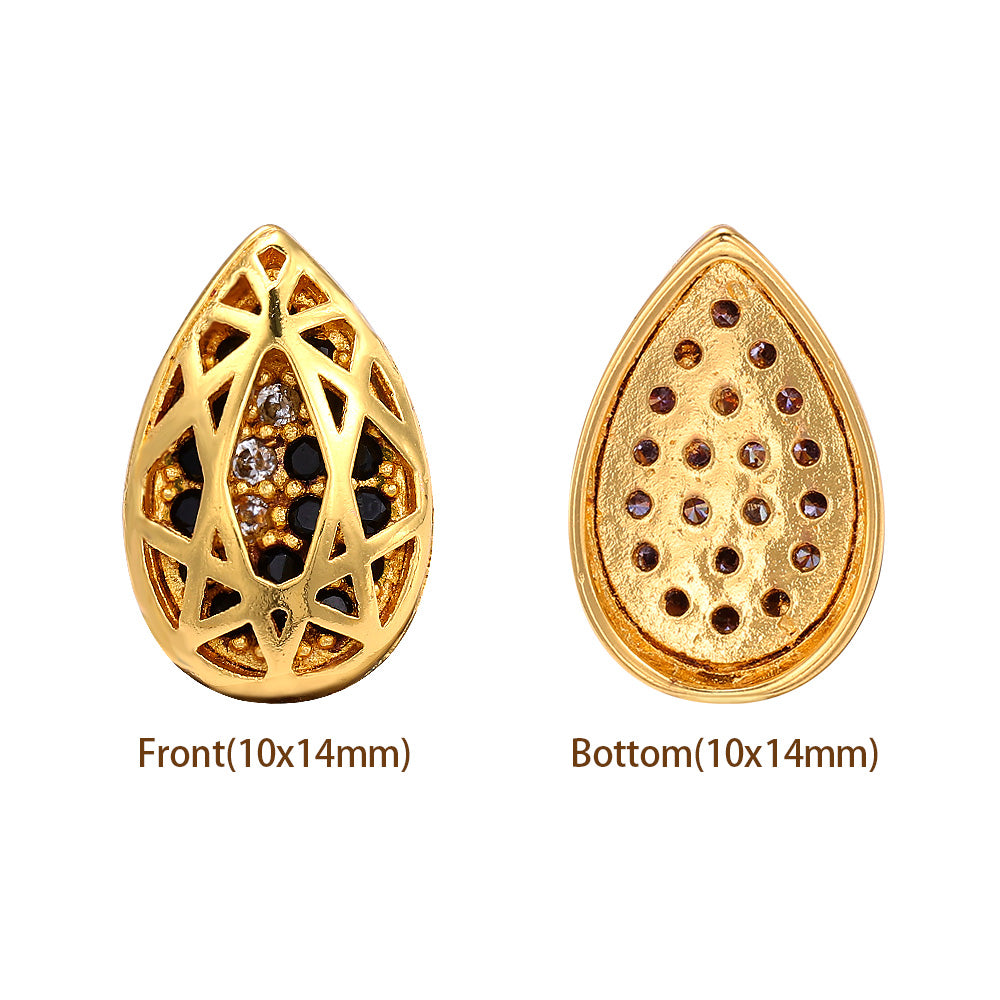 Drop Shape Golden Plated High-Quality Sew-on Alloy Charms Inlaid Cubic Zirconia