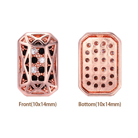 Octagon Shape Rose Gold Plated High-Quality Sew-on Alloy Charms Inlaid Cubic Zirconia