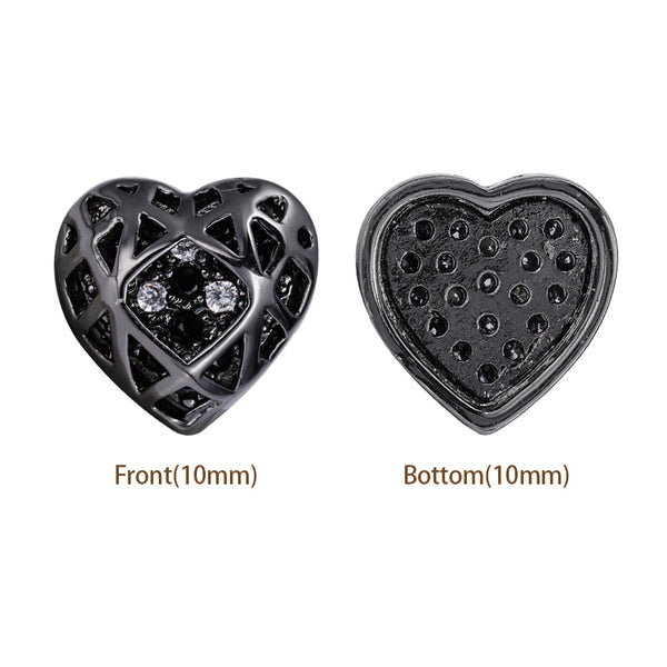 Heart Shape Hematite Plated High-Quality Sew-on Alloy Charms Inlaid Cubic Zirconia WholesaleRhinestone