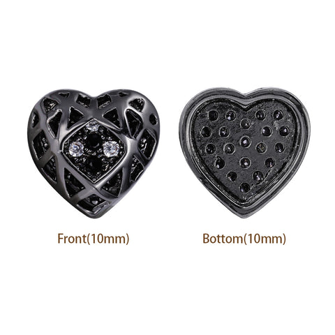 Heart Shape Hematite Plated High-Quality Sew-on Alloy Charms Inlaid Cubic Zirconia