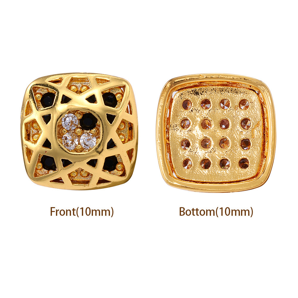 Cushion Square Shape Golden Plated High-Quality Sew-on Alloy Charms Inlaid Cubic Zirconia