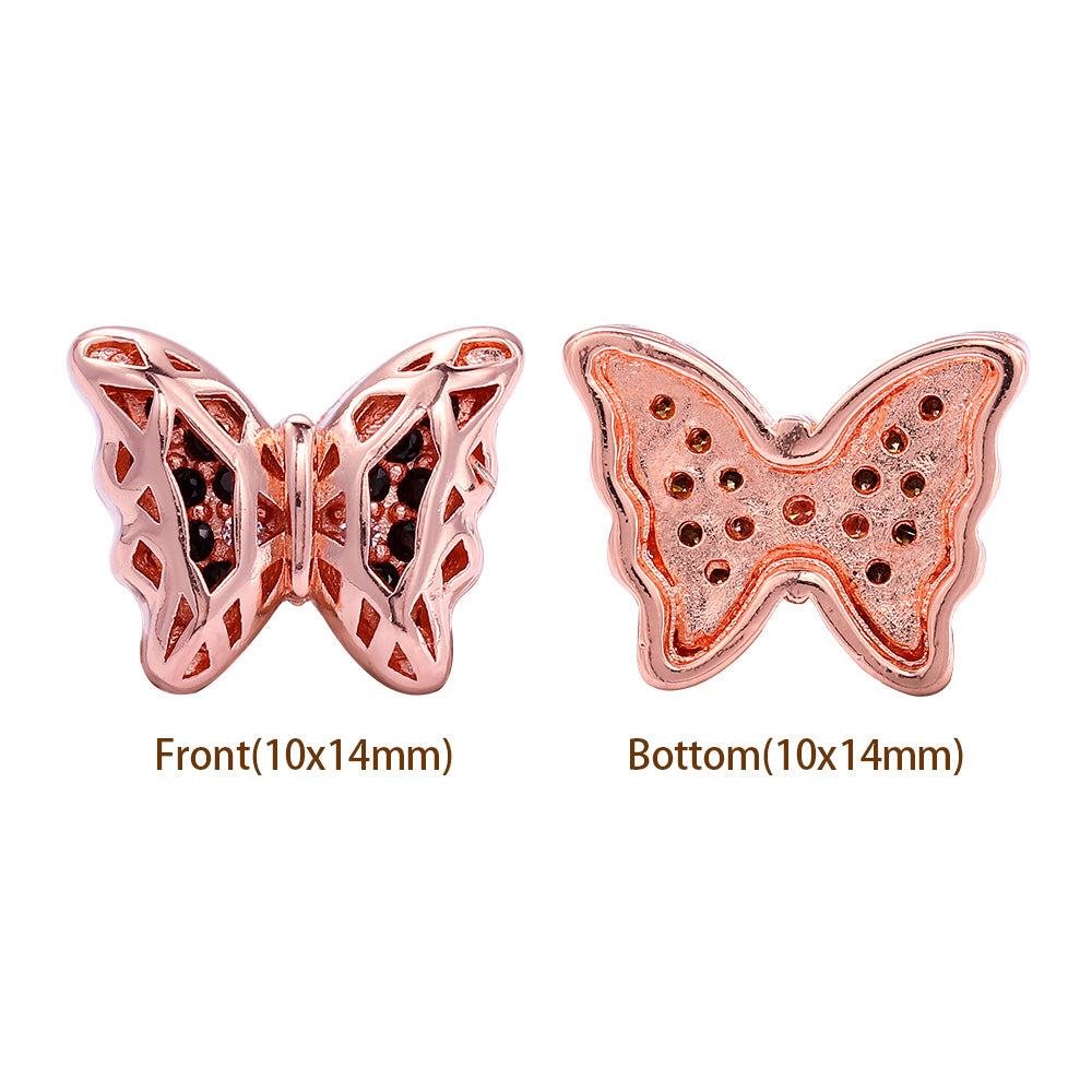 Butterfly Shape Rose Gold plated High-Quality Sew-on Alloy Charms Inlaid Cubic Zirconia WholesaleRhinestone