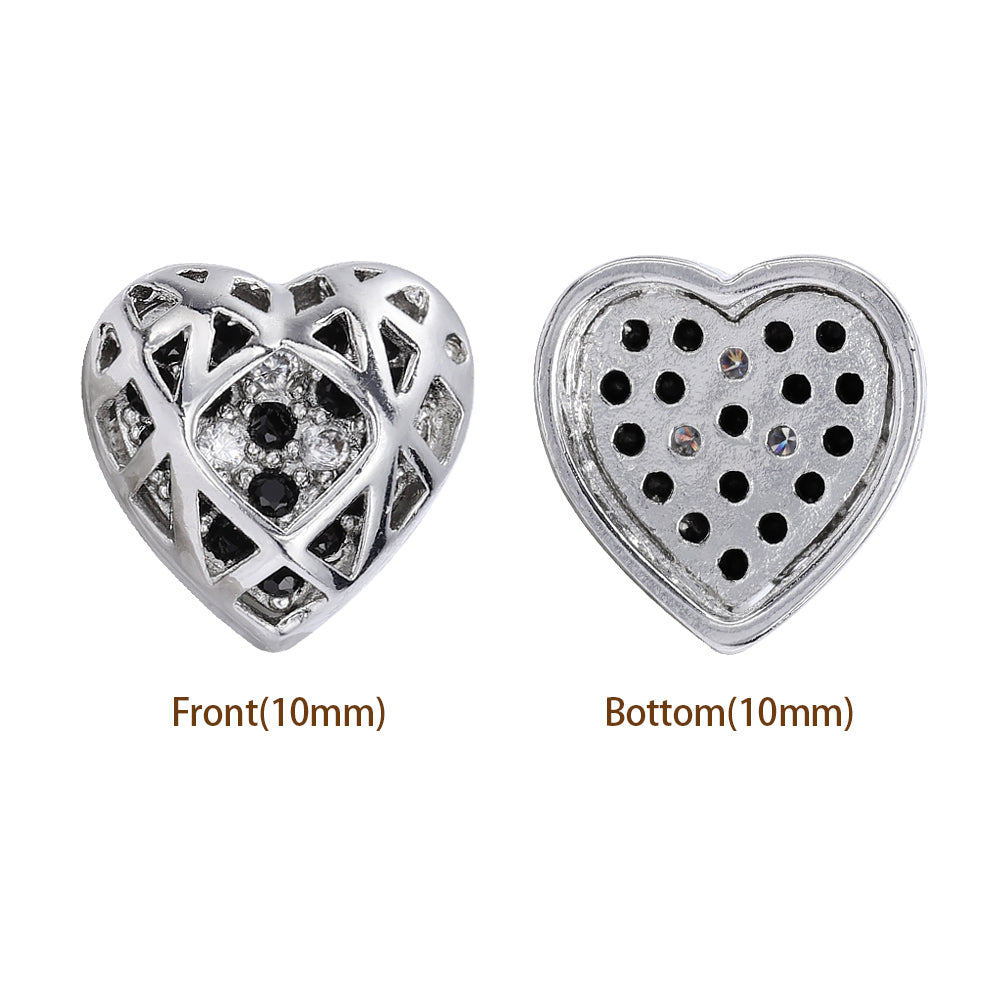 Heart Shape Imitation Rhodium Plated High-Quality Sew-on Alloy Charms Inlaid Cubic Zirconia WholesaleRhinestone