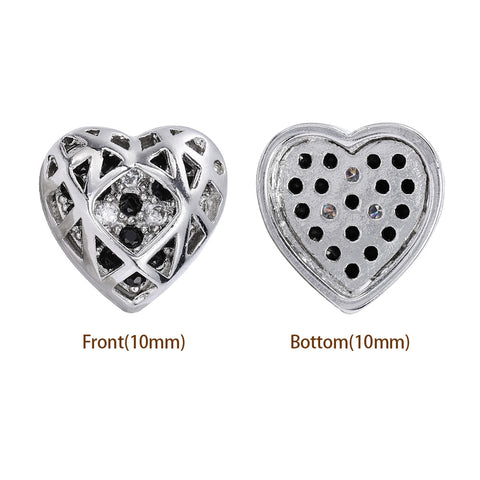 Heart Shape Imitation Rhodium Plated High-Quality Sew-on Alloy Charms Inlaid Cubic Zirconia