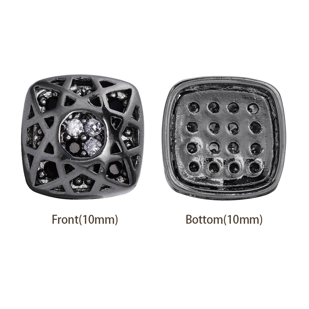 Cushion Square Shape Hematite Plated High-Quality Sew-on Alloy Charms Inlaid Cubic Zirconia WholesaleRhinestone