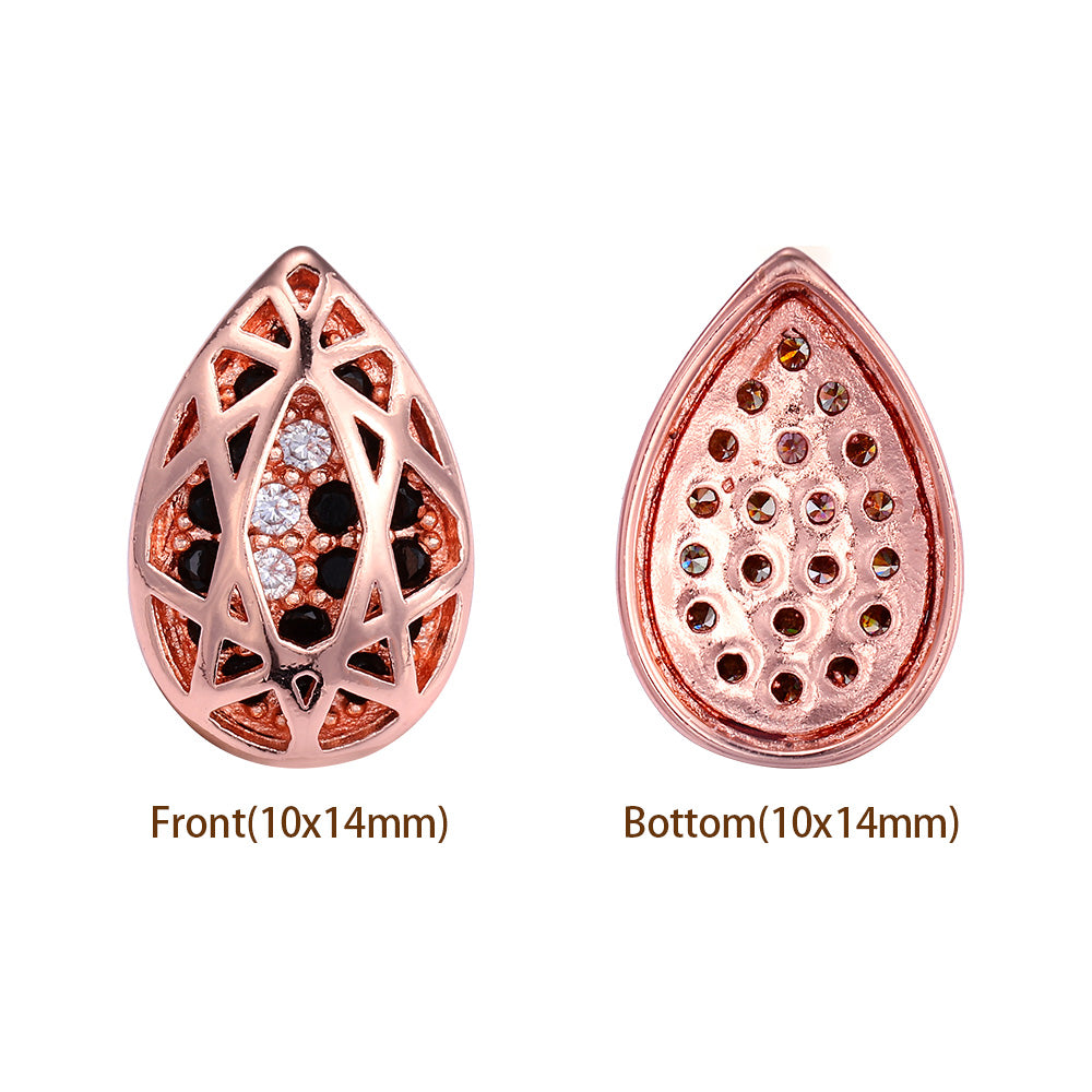 Drop Shape Rose Gold Plated High-Quality Sew-on Alloy Charms Inlaid Cubic Zirconia