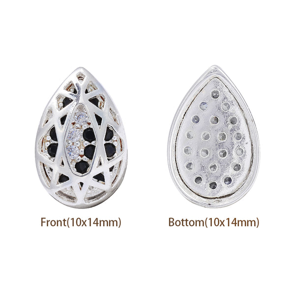 Drop Shape Silver Plated High-Quality Sew-on Alloy Charms Inlaid Cubic Zirconia WholesaleRhinestone