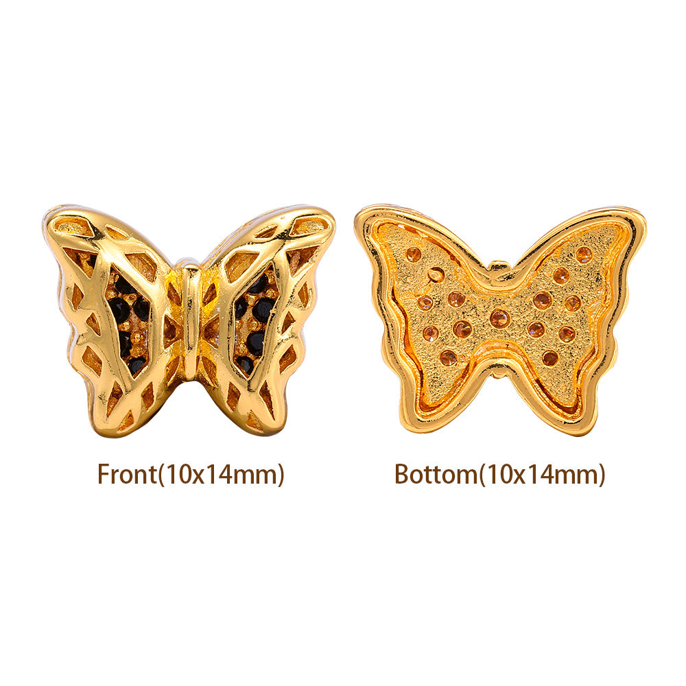 Butterfly Shape Golden Plated High-Quality Sew-on Alloy Charms Inlaid Cubic Zirconia WholesaleRhinestone