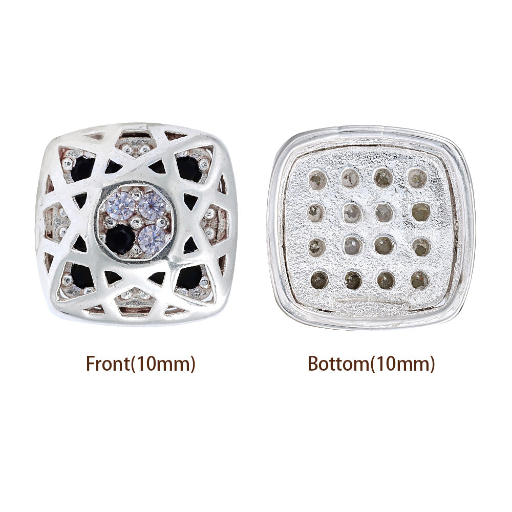 Cushion Square Shape Silver Plated High-Quality Sew-on Alloy Charms Inlaid Cubic Zirconia WholesaleRhinestone
