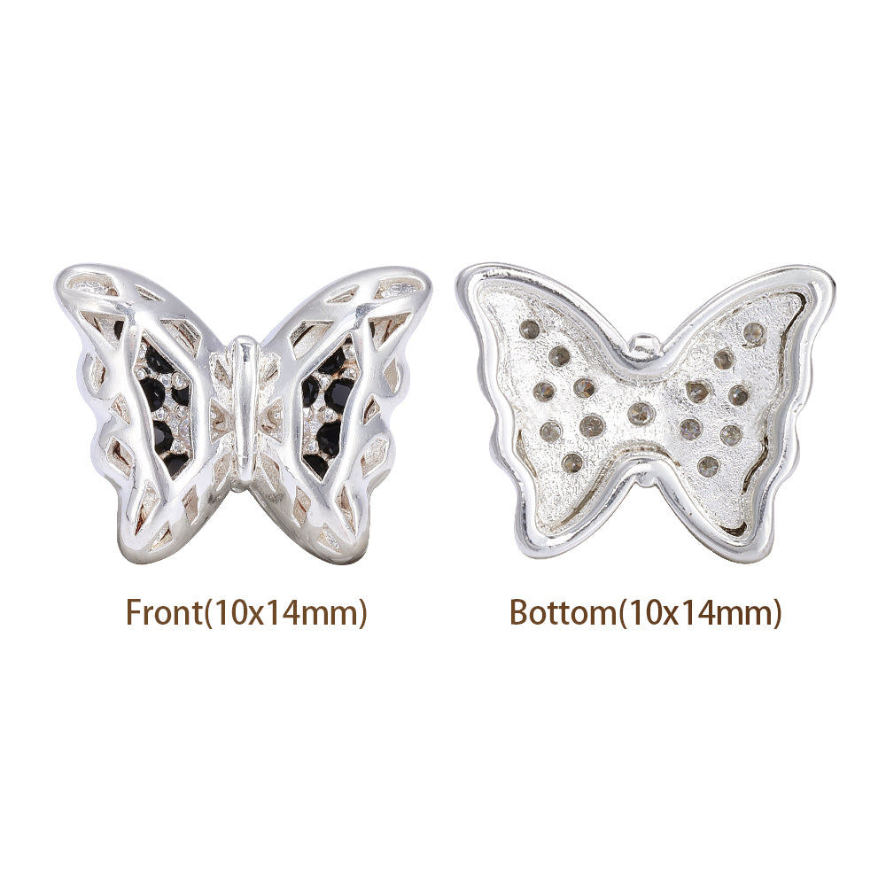 Butterfly Shape Silver Plated High-Quality Sew-on Alloy Charms Inlaid Cubic Zirconia