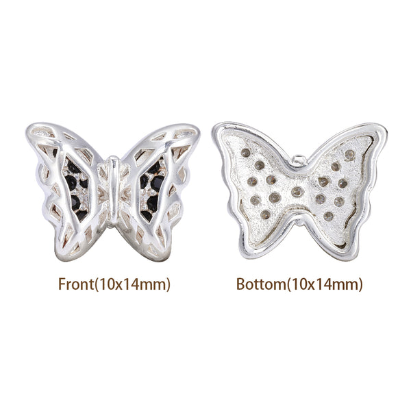 Butterfly Shape Silver Plated High-Quality Sew-on Alloy Charms Inlaid Cubic Zirconia WholesaleRhinestone
