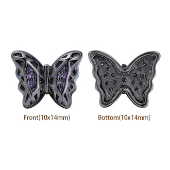 Mixed Colors Butterfly Shape Hematite Plated High-Quality Sew-on Alloy Charms Inlaid Cubic Zirconia WholesaleRhinestone