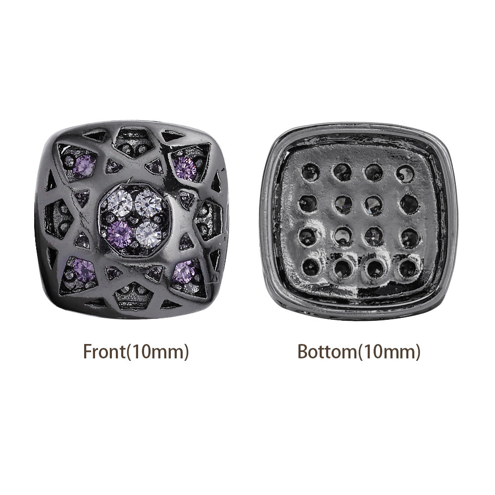 Cushion Square Shape Hematite Plated High-Quality Sew-on Alloy Charms Inlaid Cubic Zirconia