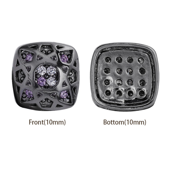 Cushion Square Shape Hematite Plated High-Quality Sew-on Alloy Charms Inlaid Cubic Zirconia WholesaleRhinestone
