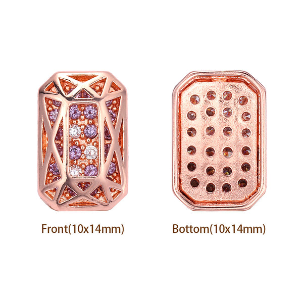 Octagon Shape Rose Gold Plated High-Quality Sew-on Alloy Charms Inlaid Cubic Zirconia WholesaleRhinestone