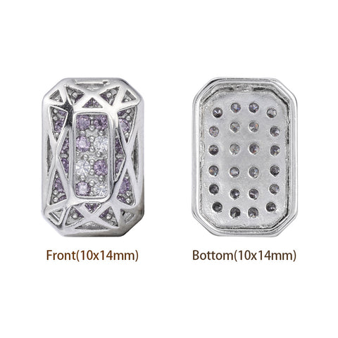 Octagon Shape Imitation Rhodium Plated High-Quality Sew-on Alloy Charms Inlaid Cubic Zirconia