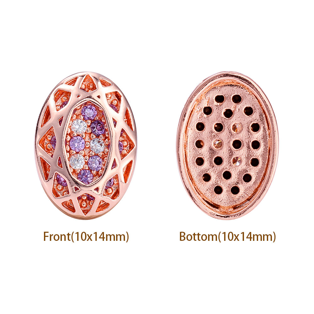Oval Shape Rose Gold Plated High-Quality Sew-on Alloy Charms Inlaid Cubic Zirconia WholesaleRhinestone