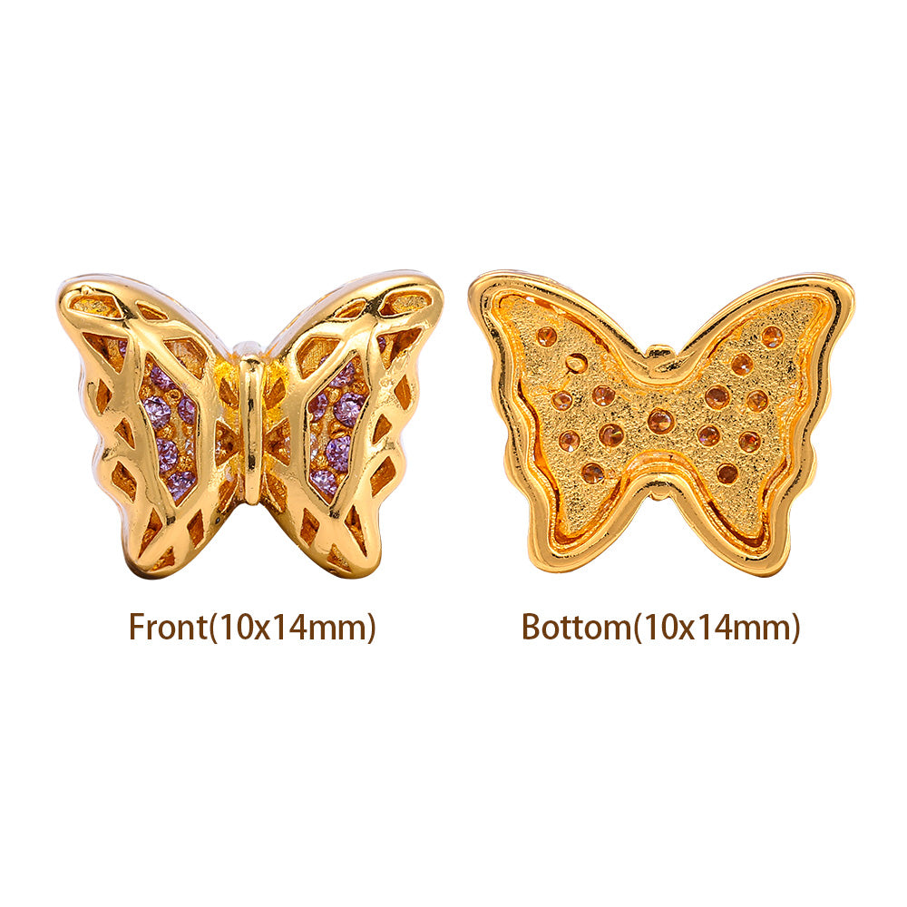 Butterfly Shape Golden Plated High-Quality Sew-on Alloy Charms Inlaid Cubic Zirconia