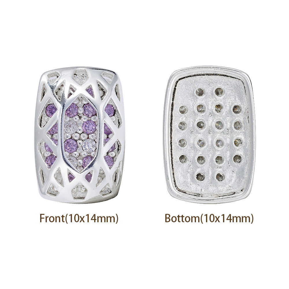 Cushion Rectangle Shape Silver Plated High-Quality Sew-on Alloy Charms Inlaid Cubic Zirconia