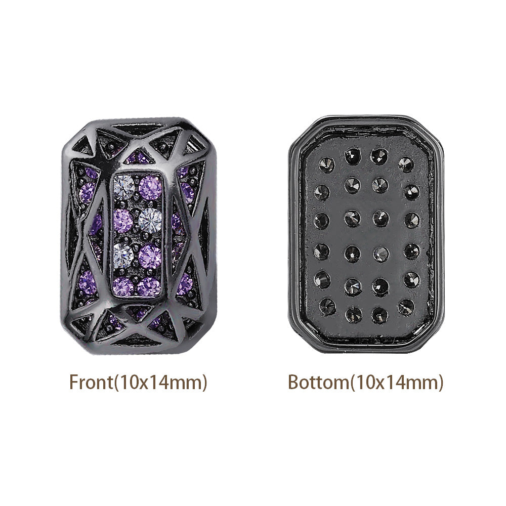 Octagon Shape Hematite Plated High-Quality Sew-on Alloy Charms Inlaid Cubic Zirconia WholesaleRhinestone