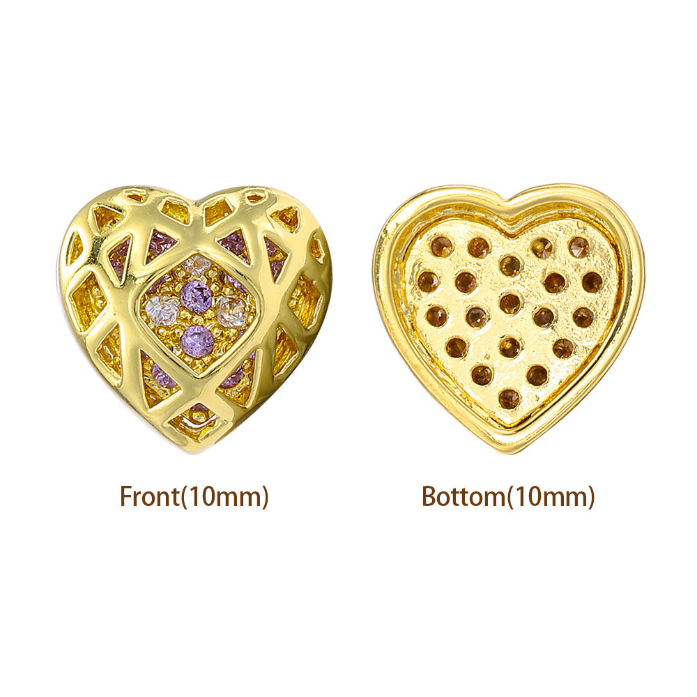 Heart Shape Golden Plated High-Quality Sew-on Alloy Charms Inlaid Cubic Zirconia WholesaleRhinestone
