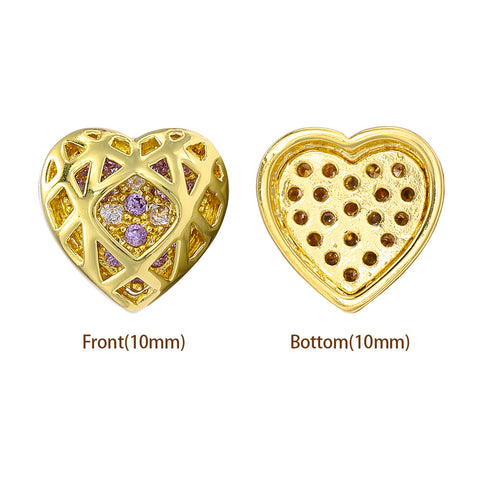 Heart Shape Golden Plated High-Quality Sew-on Alloy Charms Inlaid Cubic Zirconia