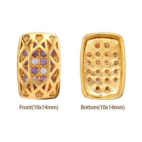 Cushion Rectangle Shape Golden Plated High-Quality Sew-on Alloy Charms Inlaid Cubic Zirconia