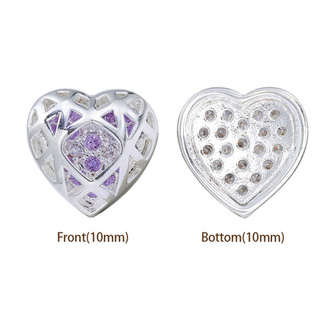 Heart Shape Silver Plated High-Quality Sew-on Alloy Charms Inlaid Cubic Zirconia