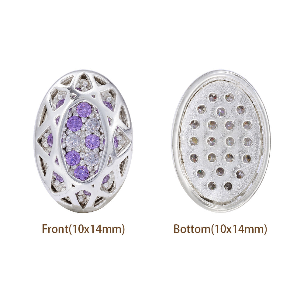 Oval Shape Silver Plated High-Quality Sew-on Alloy Charms Inlaid Cubic Zirconia