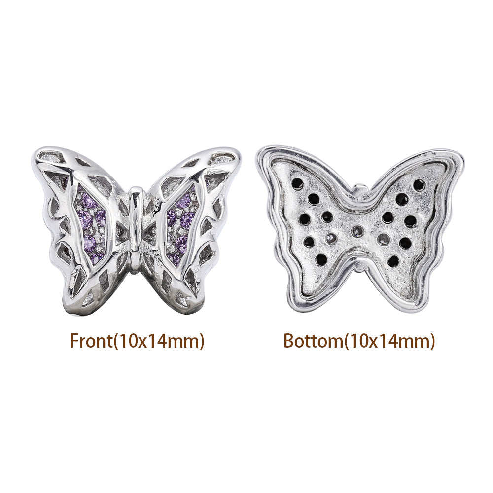 Mixed Colors Butterfly Shape Imitation Rhodium Plated High-Quality Sew-on Alloy Charms Inlaid Cubic Zirconia WholesaleRhinestone