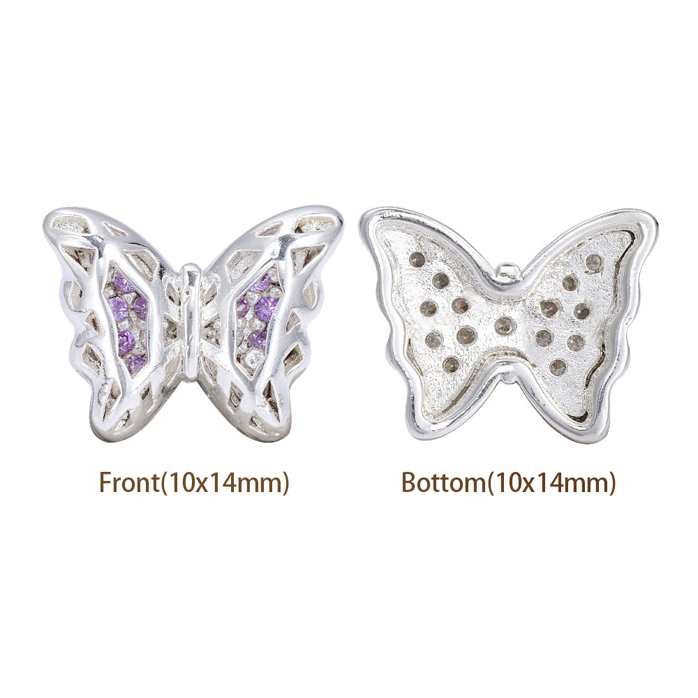 Butterfly Shape Silver Plated High-Quality Sew-on Alloy Charms Inlaid Cubic Zirconia